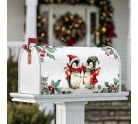 Coperture magnetiche per cassette postali con pinguini, fantasia natalizia con agrifoglio e fiocchi di neve, protezione per la posta della porta d'ingresso, 45,7 x 53,7 cm