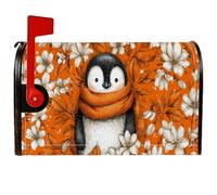 Coperture magnetiche per cassette postali con pinguino, fantasiose decorazioni natalizie con fiori e foglie arancioni, per decorazione da giardino e cortile, 53 x 64 cm