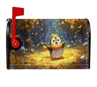 Coperture magnetiche per cassette postali con pinguino, fantasiose foglie giocose, sciarpa gialla autunnale, copertura decorativa per cassette postali per decorazioni esterne, 53 x 64 cm