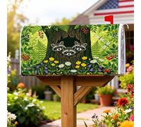 Coperture magnetiche per cassette postali con procioni, copertura decorativa per cassetta postale verde con natura, motivo albero e fiori, per la casa e il giardino, 53 x 64 cm