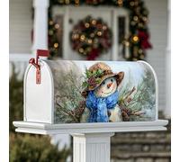 Coperture magnetiche per cassette postali con pupazzo di neve, rami di pino rustici invernali, agrifoglio, blu inverno, per decorazioni esterne, 45,7 x 53,7 cm