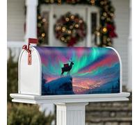 Coperture magnetiche per cassette postali con renna, copertura per cassetta postale invernale con montagne aurore natalizie blu, decorazione per esterni, giardino, cortile, 45,7 x 53,7 cm