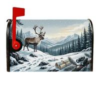 Coperture magnetiche per cassette postali con renne e montagne, 45,7 x 53,3 | Scena invernale deserta, copertura per cassetta postale, paesaggio montano innevato, foresta sempreverde