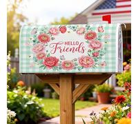 Coperture magnetiche per cassette postali con rose, motivo primaverile rustico con farfalle verdi a scacchi, copertura per cassetta della posta per esterni, giardino, cortile, decorazione 45,7 x 53,3