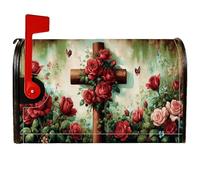 Coperture magnetiche per cassette postali con rose, rustiche e vintage, con croce e farfalle, copertura per cassetta della posta rossa per giardino, patio, decorazione 45,7 x 53,3 cm