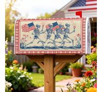 Coperture magnetiche per cassette postali con scheletro, con bandiera vintage festiva e fuochi d'artificio per il giorno dell'indipendenza, copertura rossa per la decorazione della porta d'ingresso