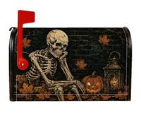 Coperture magnetiche per cassette postali con scheletro, rustiche spettrali zucche, lanterna per Halloween, copertura per cassetta postale nera, decorazione per esterni, giardino, cortile, 45,7 x 53,7