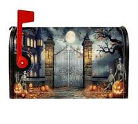 Coperture magnetiche per cassette postali con scheletro, zucca spettrale di Halloween, luna, Halloween, arancione, decorazione per la casa e il giardino, 45 x 53 cm