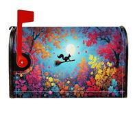 Coperture magnetiche per cassette postali con scoiattolo, copertura per cassetta postale autunnale fantasiosa luna scopa autunnale blu per decorazione giardino patio 45,7 x 53,3 cm