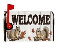 Coperture magnetiche per cassette postali con scoiattolo, foglie rustiche in legno marrone autunnale, per decorazioni esterne, 45 x 53 cm