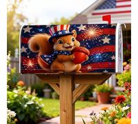 Coperture magnetiche per cassette postali con scoiattolo, patriottiche festive, ghianda e stelle per il giorno dell'indipendenza, copertura rossa per la decorazione del prato, 53 x 64 cm