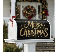 Coperture magnetiche per cassette postali con scritta "Merry Christmas", con stelle dorate e nere, per esterni, decorazione per portico, 53 x 65,5 cm