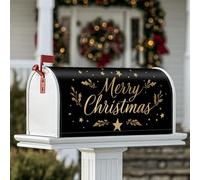 Coperture magnetiche per cassette postali con scritta Merry Christmas, motivo agrifoglio e stelle, colore nero, decorazione per la casa e il giardino, 53 x 64 cm