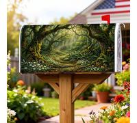 Coperture magnetiche per cassette postali con sentiero forestale, alberi rustici della natura, felci, decorazioni per cassette postali verdi estive, decorazione per portico anteriore, 45 x 53 cm