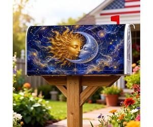 Coperture magnetiche per cassette postali con sole, luna mistica celeste, stelle, decorazioni estive dorate, per la decorazione del portico anteriore, 45,7 x 53,7 cm