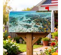 Coperture magnetiche per cassette postali con squali, tartaruga marina tropicale, corallo, estate, blu, decorazione per casa e giardino, 53 x 64 cm