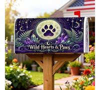 Coperture magnetiche per cassette postali con stampa di zampe, cristalli mistici fantasiosi di luna, nessuna viola, copertura stagionale per cassette postali per decorazioni esterne 45,7 x 53,3 cm