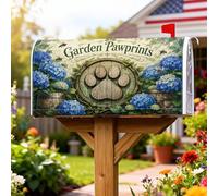 Coperture magnetiche per cassette postali con stampa di zampe, rustiche ortensie da giardino in legno, colore blu, copertura decorativa per cassetta delle lettere per la decorazione del prato, 53 x 64