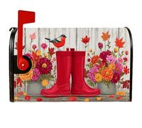 Coperture magnetiche per cassette postali con stivali di gomma, autunnali rustici con uccelli e fiori autunnali, copertura per cassetta delle lettere rossa per decorazione portico anteriore, 53 x 64