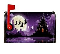 Coperture magnetiche per cassette postali con streghe, copertura per cassetta della posta di Halloween, castello spettrale, luna, Halloween, viola, decorazione per esterni, giardino, cortile, 45,7 x