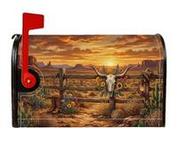 Coperture magnetiche per cassette postali con teschio di mucca del deserto | Tema occidentale, copertura per cassetta delle lettere, paesaggio desertico, recinzione rustica, stivali da cowboy