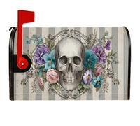 Coperture magnetiche per cassette postali con teschio, gotico vintage, motivo floreale a strisce viola per Halloween, decorazione per cortile, 53 x 64 cm