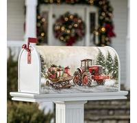 Coperture magnetiche per cassette postali con trattore, regali natalizi rustici per cassetta postale rossa stagionale per decorazione portico anteriore 53 x 65,5 cm