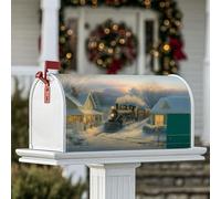 Coperture magnetiche per cassette postali con treno a vapore, stile nostalgico invernale con neve e cottage invernale, per decorare il giardino e il patio, 53 x 64 cm