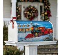 Coperture magnetiche per cassette postali con treno, copertura per cassetta postale stagionale per feste invernali natalizie natalizie blu per decorazioni da giardino 53 x 64 cm