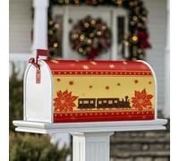 Coperture magnetiche per cassette postali con treno, stelle di Natale e stelle di Natale rosse, decorazione per esterni, 45,7 x 53,7 cm