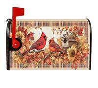 Coperture magnetiche per cassette postali con uccelli, autunnali rustiche foglie di girasole autunnali, copertura per cassetta postale rossa per la decorazione del portico anteriore, 53 x 64 cm