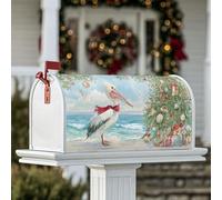 Coperture magnetiche per cassette postali con uccelli costieri, conchiglie natalizie per albero di Natale verde per esterni, decorazione per portico anteriore, 53 x 64 cm