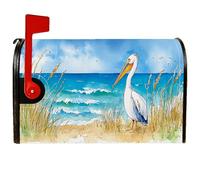 Coperture magnetiche per cassette postali con uccelli costieri, copertura per cassetta postale con spiaggia nautica oceano sabbia estate blu per decorazione cortile 45,7 x 53,3 cm