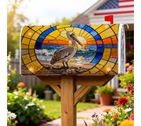 Coperture magnetiche per cassette postali con uccelli costieri, onde del tramonto rustico costiero, copertura per cassetta postale blu per decorazioni per casa e giardino, 53 x 64 cm
