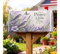 Coperture magnetiche per cassette postali con uccelli, decorazione rustica primaverile con farfalla lavanda primavera viola decorazione per cortile anteriore 45,7 x 53,3 cm