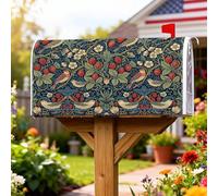 Coperture magnetiche per cassette postali con uccelli, decorazione vintage con fragole e fiori primaverili blu navy per le festività per esterni decorazione da cortile 45,7 x 53,7 cm