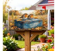Coperture magnetiche per cassette postali con uccelli, decorazioni rustiche per cassetta postale con foglie e ghiande blu autunnali per la decorazione del portico anteriore, 53 x 64 cm