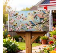 Coperture magnetiche per cassette postali con uccelli, fiori fantasiosi primaverili, copertura per cassetta postale blu primaverile, per decorazione cortile anteriore 53 x 64 cm