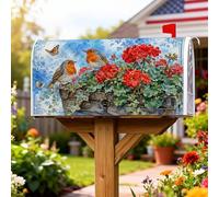 Coperture magnetiche per cassette postali con uccelli, rustiche e vibranti, gerani, farfalle, decorazioni per cassetta delle lettere rosso primaverile, per giardino, patio, 45,7 x 53,3 cm
