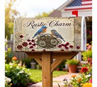 Coperture magnetiche per cassette postali con uccelli, rustiche vintage ingranaggi petali di rosa, nessuna copertura blu per cassetta della posta per decorazioni per casa e giardino, 53 x 64 cm