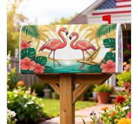 Coperture magnetiche per cassette postali con uccelli tropicali, foglie di palma tropicali vibranti, ibisco, pesca estiva, copertura decorativa per cassette postali per decorazioni esterne, 45,7 x