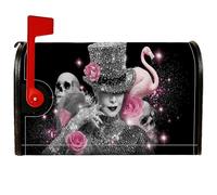 Coperture magnetiche per cassette postali con uccelli tropicali, gotico elegante teschio rosa Halloween pesca copertura per cassetta delle lettere per esterni decorazione cortile 53 x 64 cm