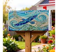 Coperture magnetiche per cassette postali con uccello, onde artistiche costiere mosaico estate blu copertura per cassetta della posta per esterni decorazione cortile 45,7 x 53,3 cm