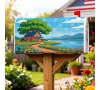 Coperture magnetiche per cassette postali, copertura per cassetta delle lettere verde estiva ispirata alla natura rustica con albero lago estivo per decorazione cortile 53 x 64 cm