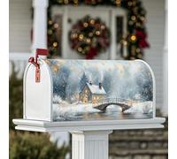 Coperture magnetiche per cassette postali, copertura per cassetta postale con ponte invernale e neve, colore blu, decorazione per cortile, 45 x 53 cm