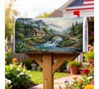 Coperture magnetiche per cassette postali cottage, copertura per cassetta postale rustica naturale con ponte di fiume e primavera, per esterni, decorazione per porta d'ingresso, 53 x 64 cm