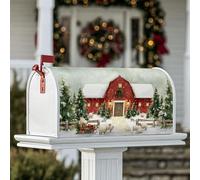 Coperture magnetiche per cassette postali da fienile, copertura per cassetta delle lettere invernale rustica invernale con pecore sempreverdi e alberi di Natale rosso, decorazione da giardino per