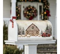 Coperture magnetiche per cassette postali da fienile, rustiche fattoria trattore pecore invernali copertura per cassetta postale rossa per decorazione portico anteriore 53 x 65,5 cm