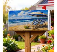 Coperture magnetiche per cassette postali da spiaggia, con ombrello rilassato e costiero, copertura per cassetta postale estiva blu per la decorazione del prato, 53 x 64 cm