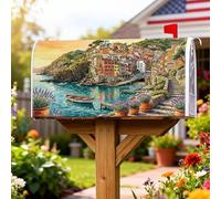 Coperture magnetiche per cassette postali del villaggio costiero, stile rustico mediterraneo, lavanda, barca, estate, blu, per decorazioni esterne, 45,7 x 53,7 cm